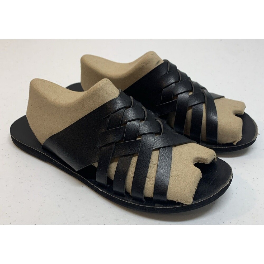 Womens Isle Hurache Woven Slide Sandal Black Leather 9